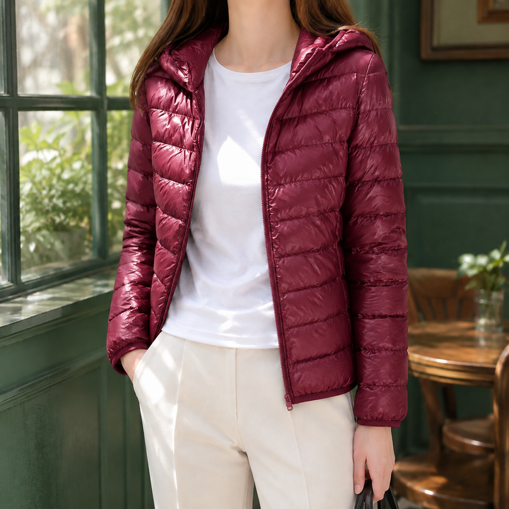 Inverness women's puffer jacket in Burgundy – front view