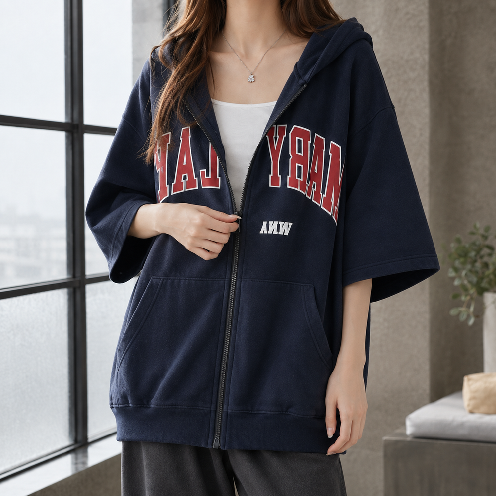 Women's zip-up hoodie Diane in Navy – front view