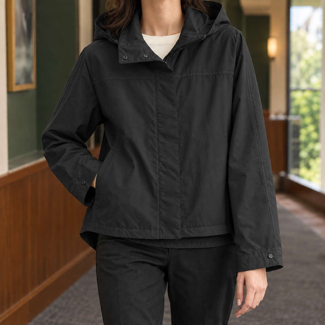 Uppingham women's hooded jacket in Black – front view