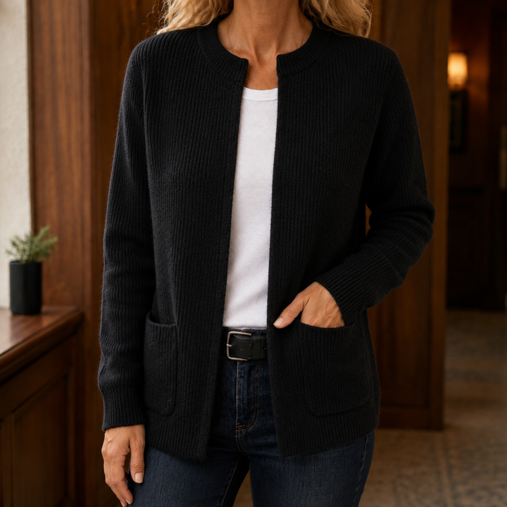 Aldith - Women's zip-through cardigan in Black – alternate view