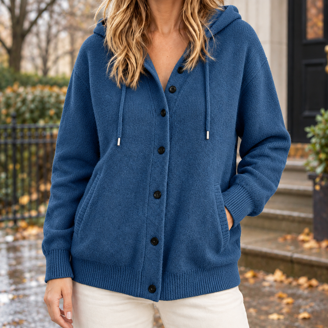 Damaris - Women's hooded cardigan in Navy – alternate view