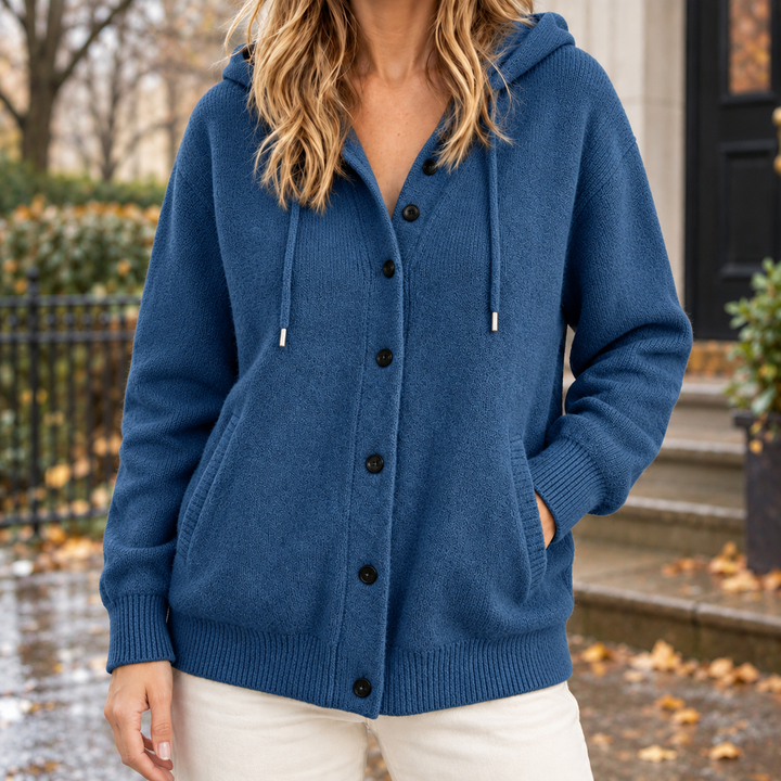 Damaris - Women's hooded cardigan in Navy – alternate view