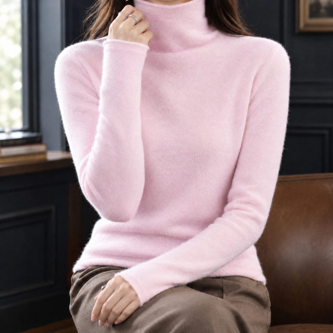 Women's Fine Cashmere Slim Roll Neck Jumper – Toni – Light Pink – front view