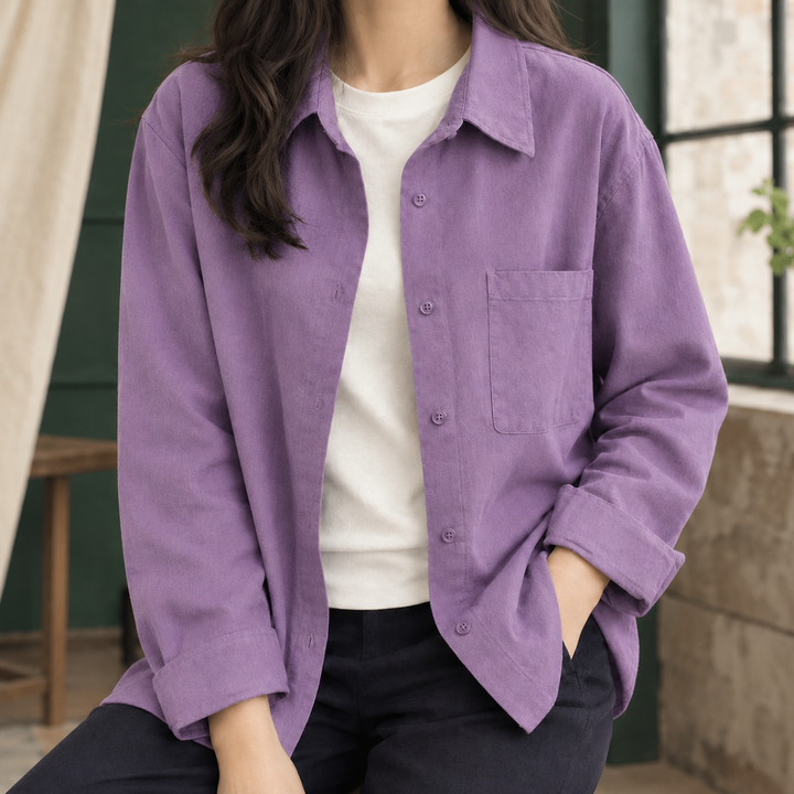Women's Relaxed Overshirt Shacket with Chest Pocket Delaney – Purple – front