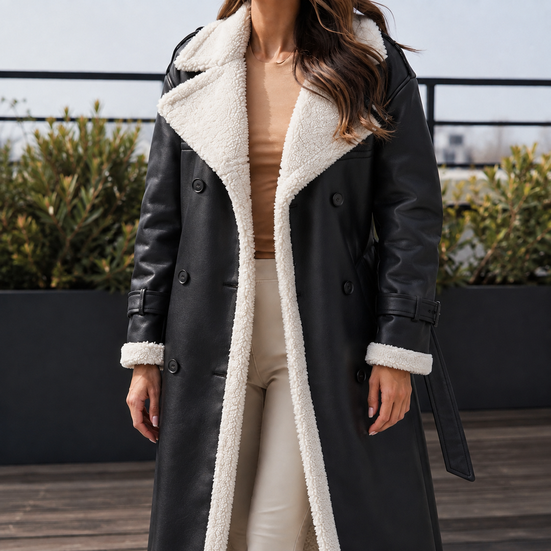 Cartmel women's belted longline coat in Black – front view