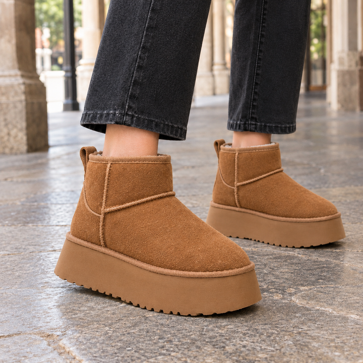 Loweswater women's mini platform ankle boots in Camel – side view