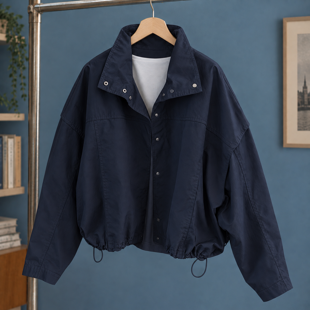 Ashwell women's cropped drawstring jacket in Navy – front view