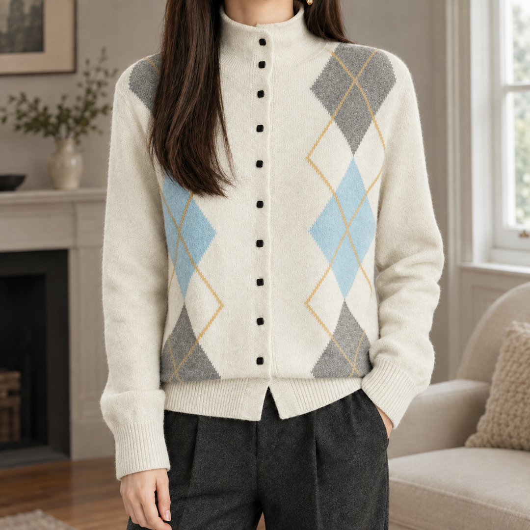 Women's argyle cardigan Wenna in Cream – alternate view