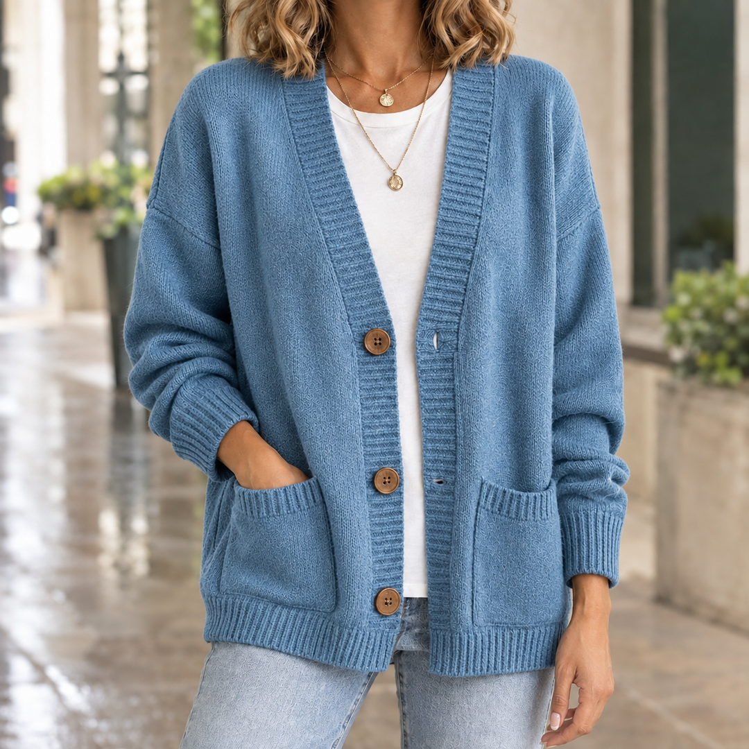 Women's v-neck pocket cardigan Beryl in Sky Blue – front view