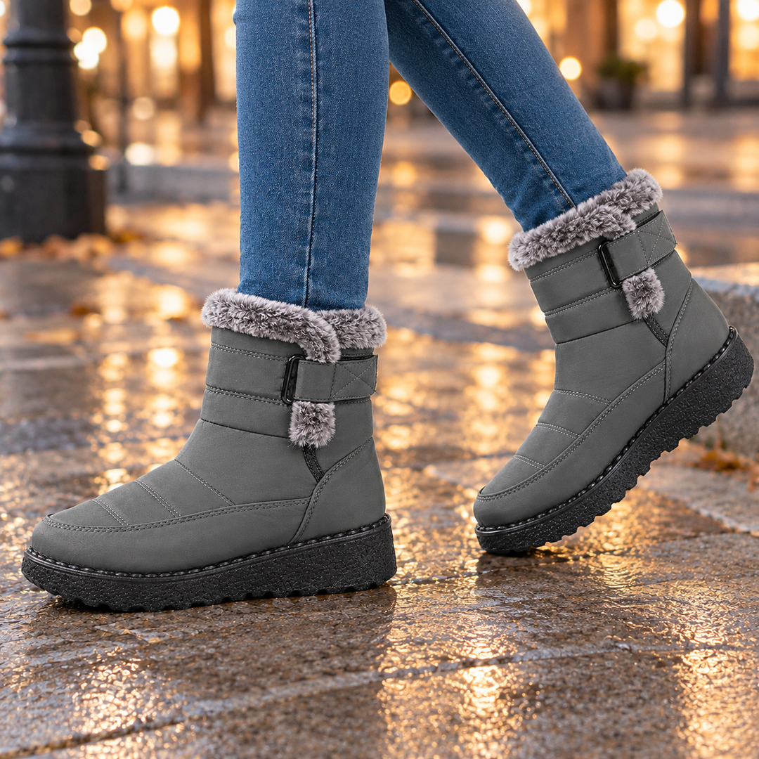 Women's Faux Fur-Trim Winter Ankle Boots Lucania – Grey – side