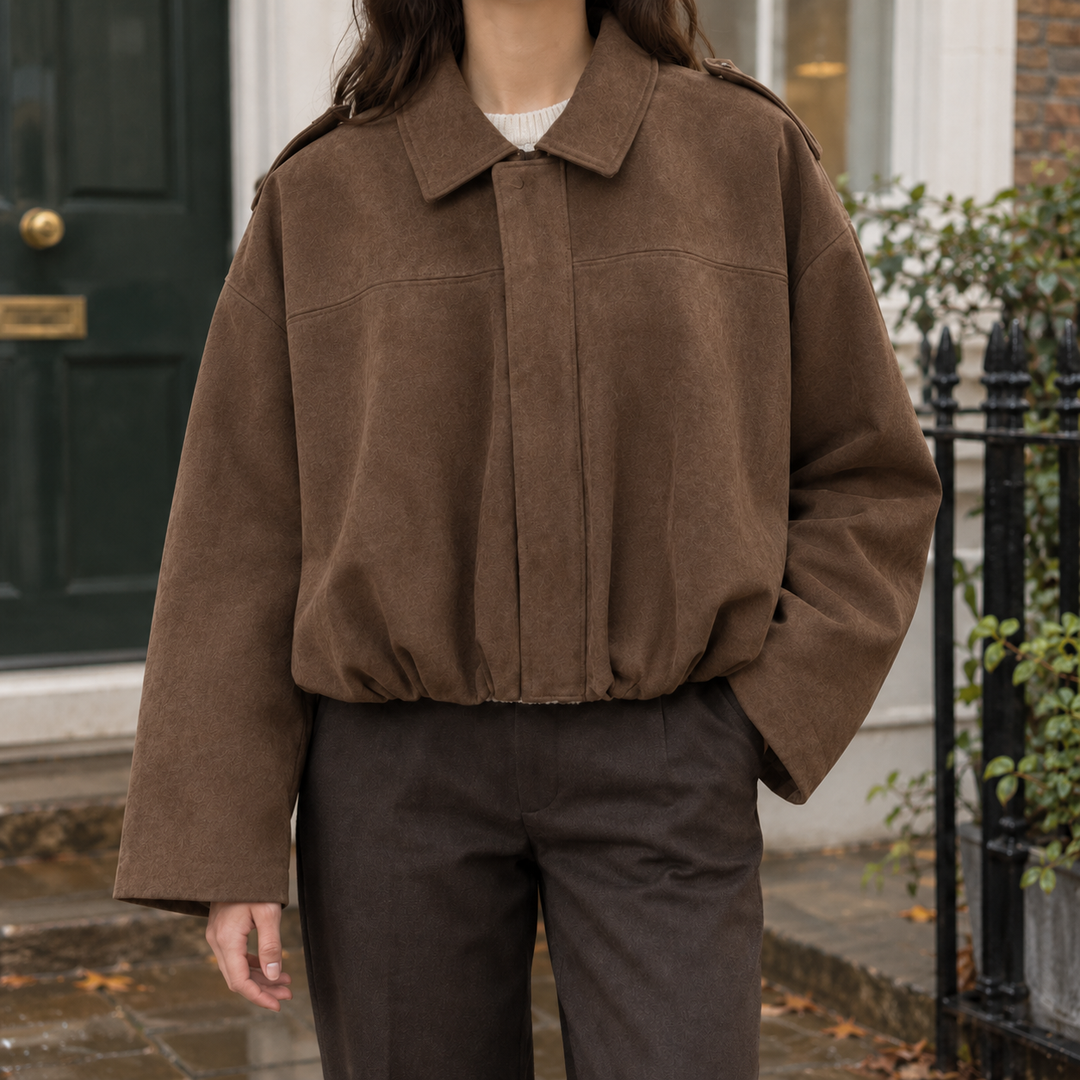 Skipton women's suede-effect bomber jacket in Brown – front view
