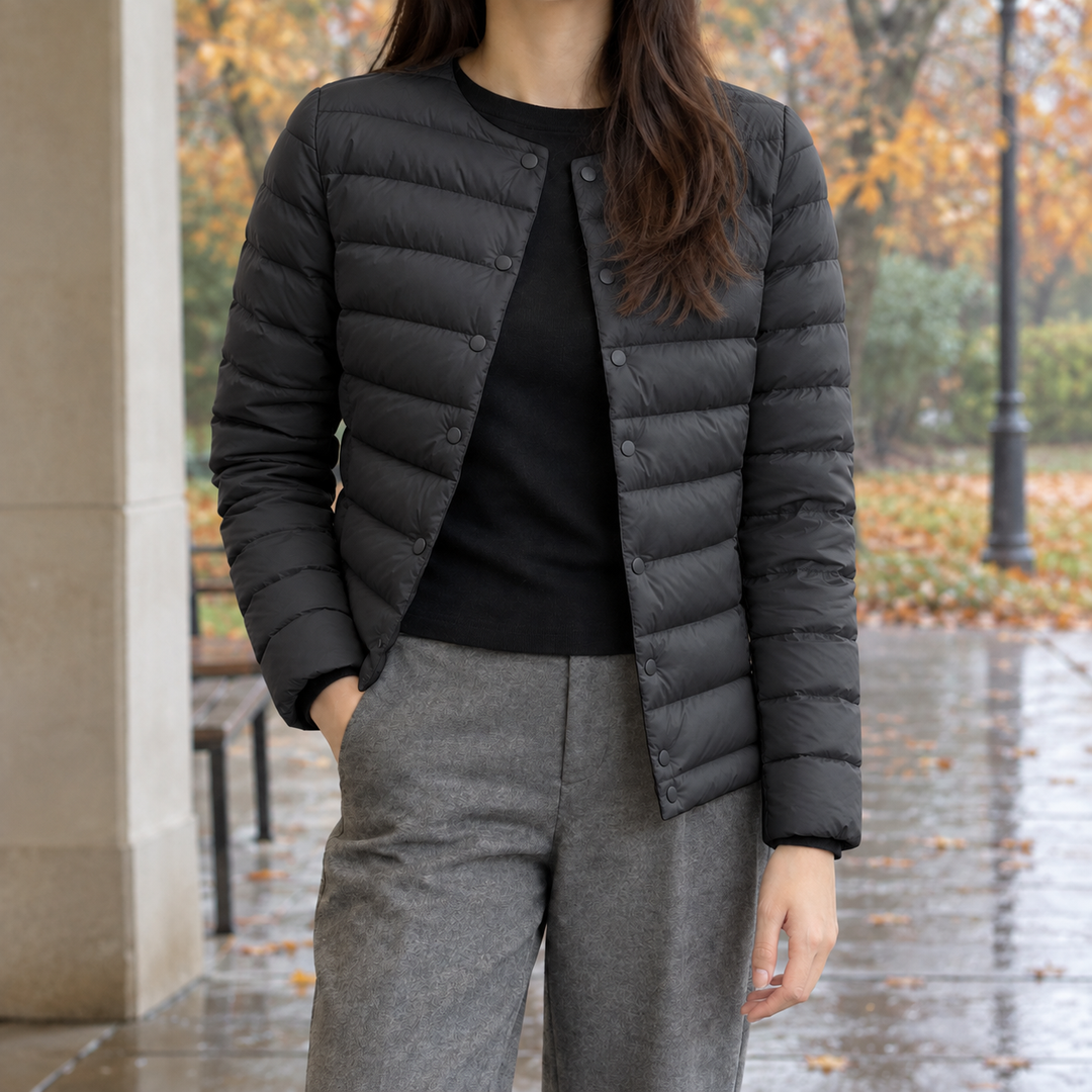 Polperro women's quilted down jacket in Black – front view