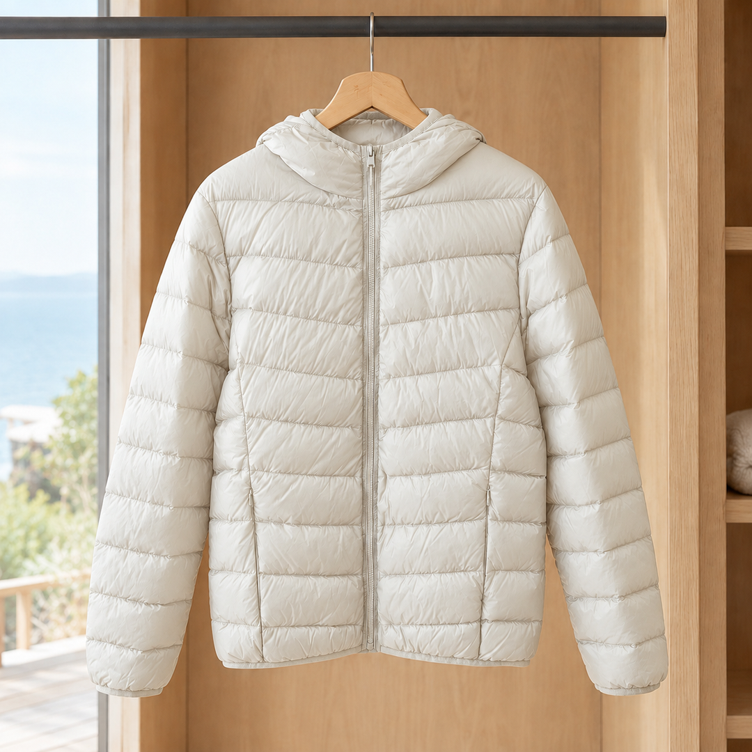 Rothbury women's hooded puffer jacket in Ivory – front view