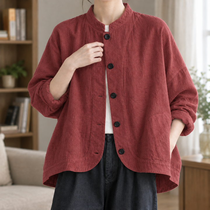 Midhurst women's stand collar cotton jacket in Red – front view