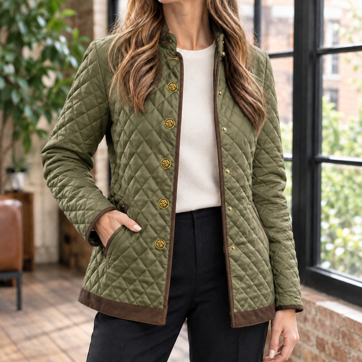 Tiverton women's quilted jacket in Olive – front view