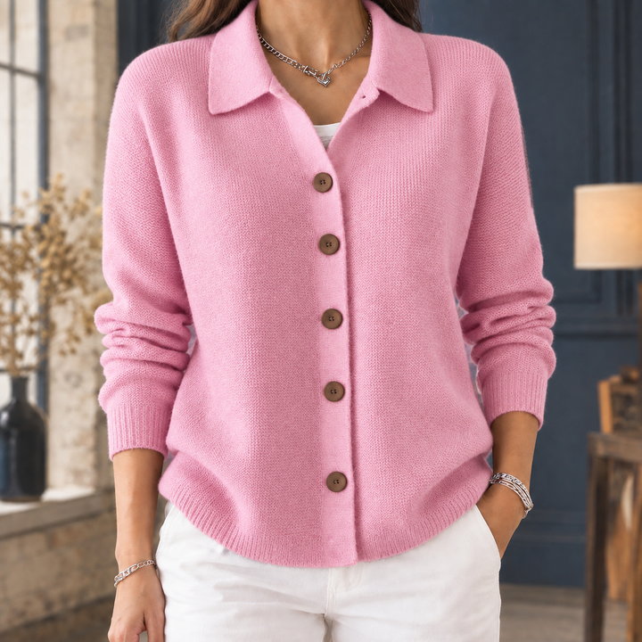 Women's wool collared cardigan Annis in Pink – front view
