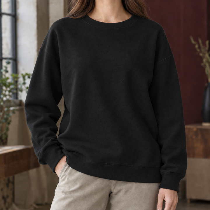 Women's Relaxed Drop-Shoulder Crew Neck Sweatshirt – Marsaili – Black – front view