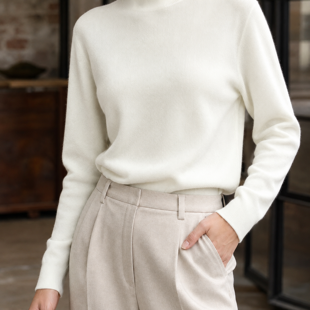 Women's Fine Rib Mock Neck Jumper – Agnetha – White – front view