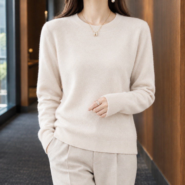 Women's wool crew neck jumper Kathleen in Beige – product view