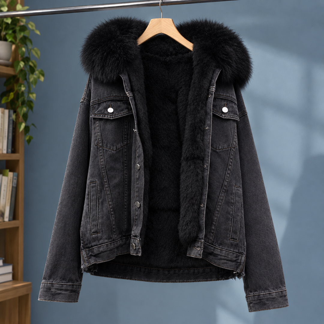 Nantwich women's hooded denim jacket in Black – front view