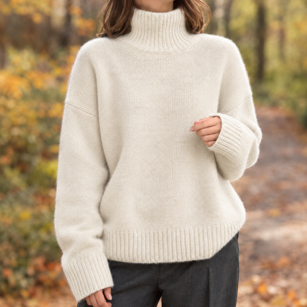 Caitriona - Women's oversized roll neck jumper in Ivory – product view