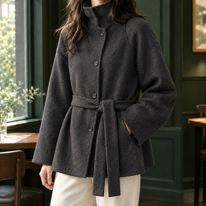 Islington women's belted jacket in Charcoal – front view