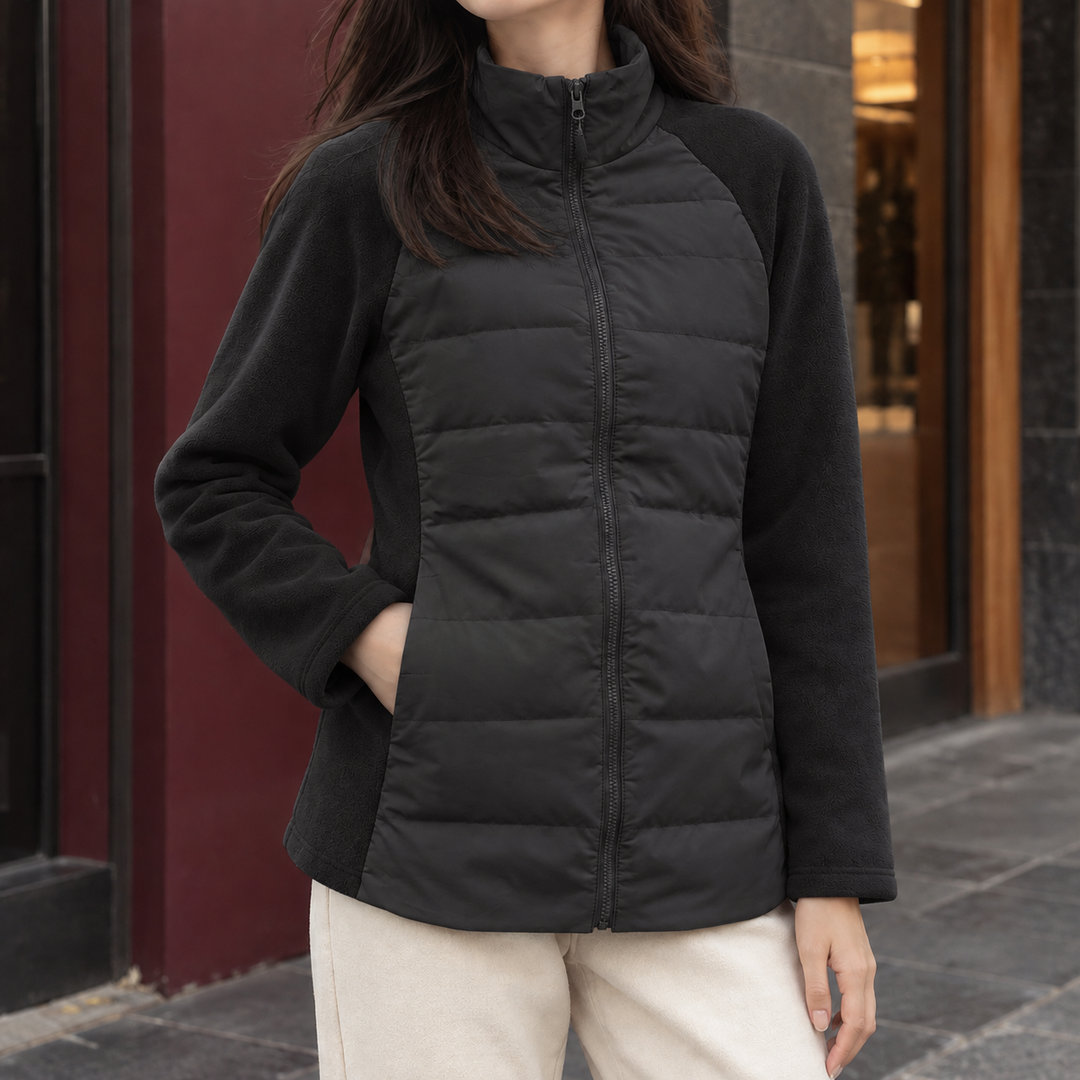 Saltaire women's quilted panel jacket in Black – front view