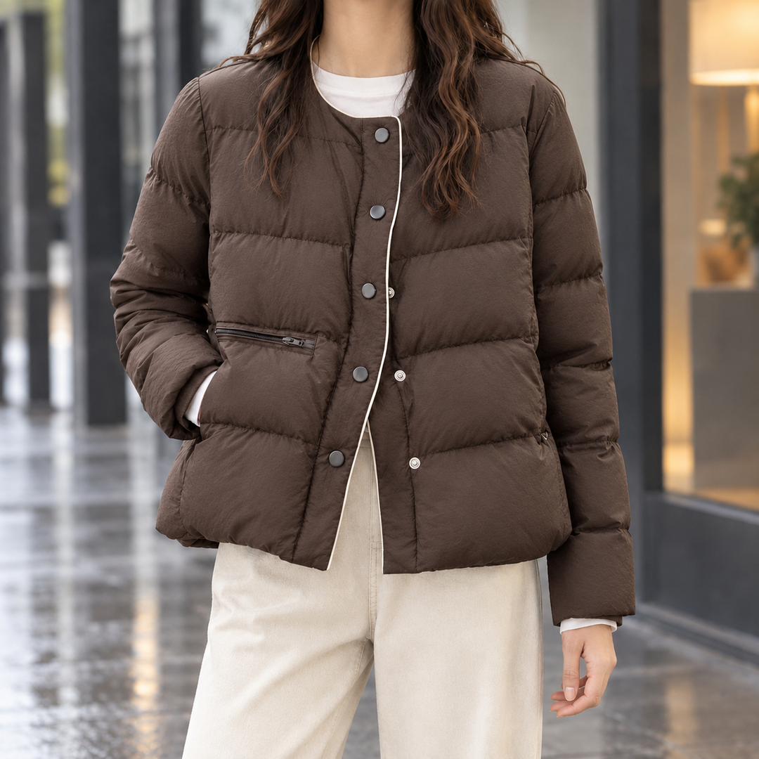 Sedbergh women's quilted down jacket in Chocolate – front view