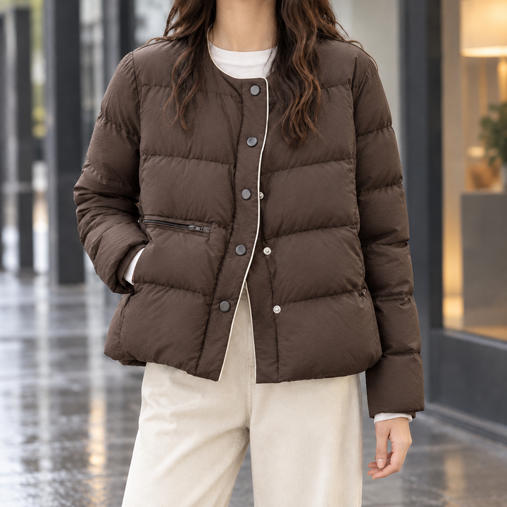 Sedbergh women's quilted down jacket in Chocolate – front view