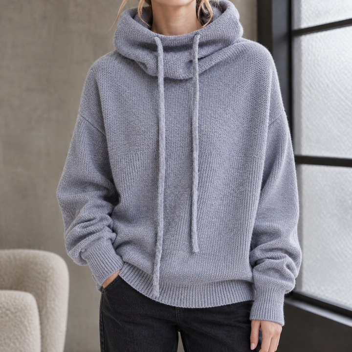 Lindsay - Women's wool cowl neck jumper in Grey – front view