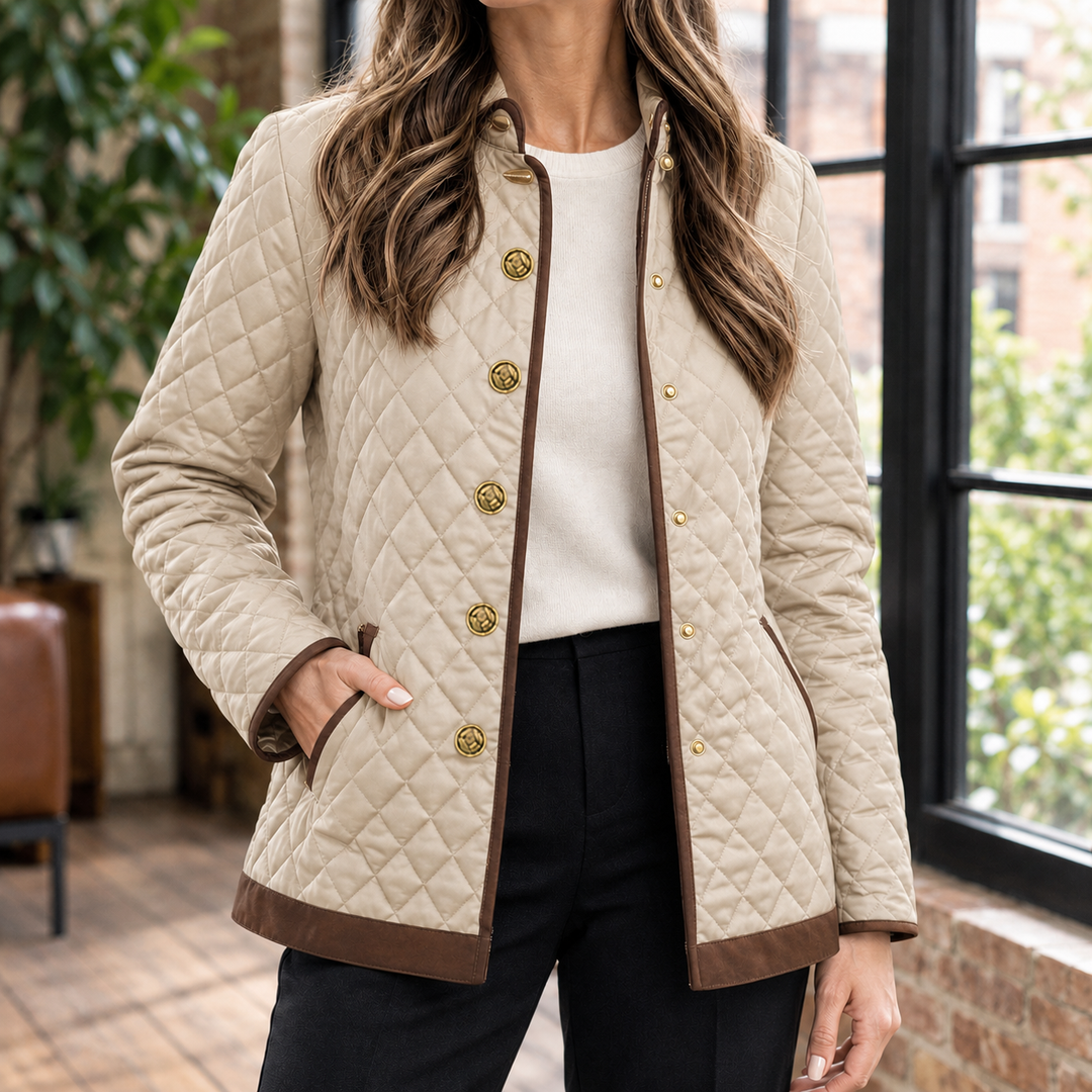 Tiverton women's quilted jacket in Oatmeal – front view