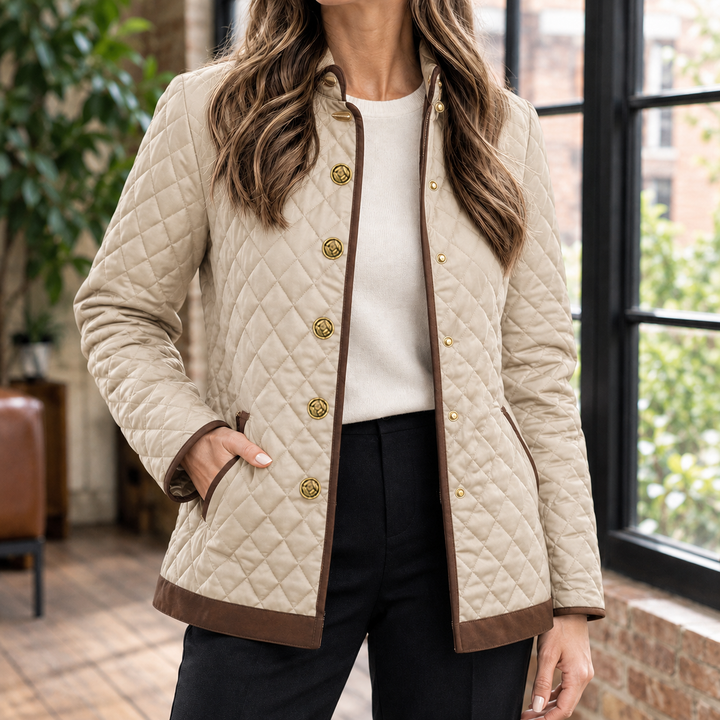 Tiverton women's quilted jacket in Oatmeal – front view