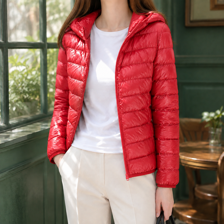 Inverness women's puffer jacket in Red – front view