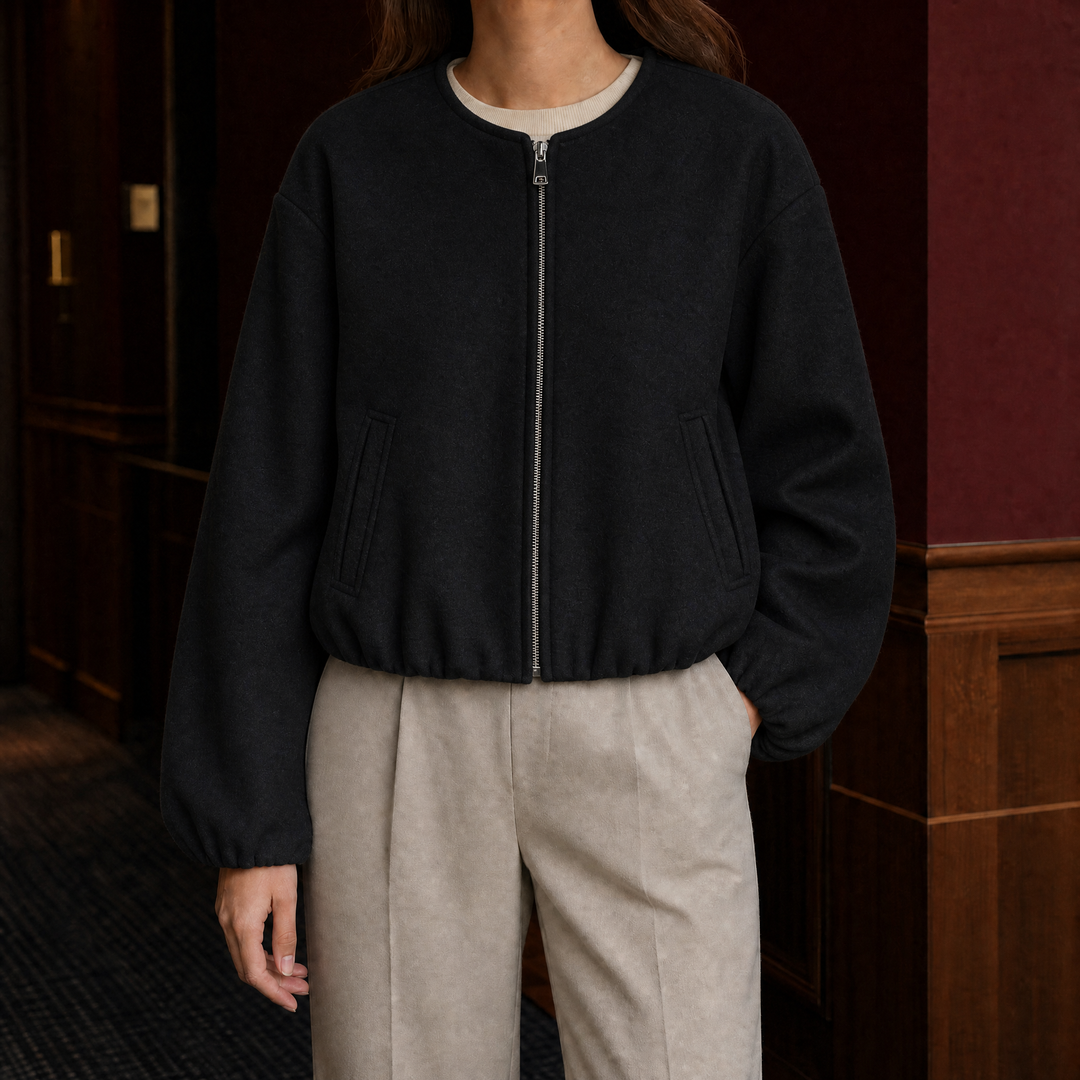 Avebury women's cropped bomber jacket in Black – front view