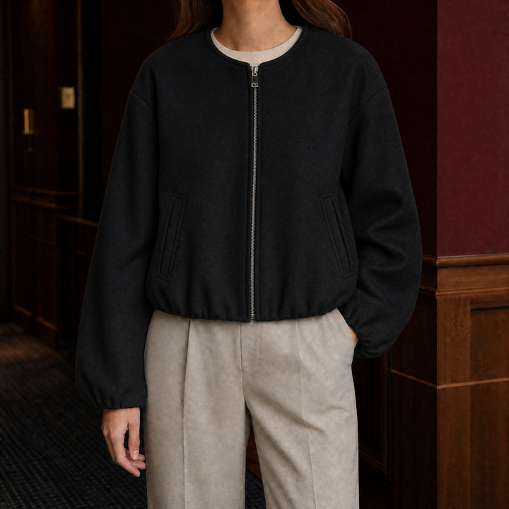 Avebury women's cropped bomber jacket in Black – front view