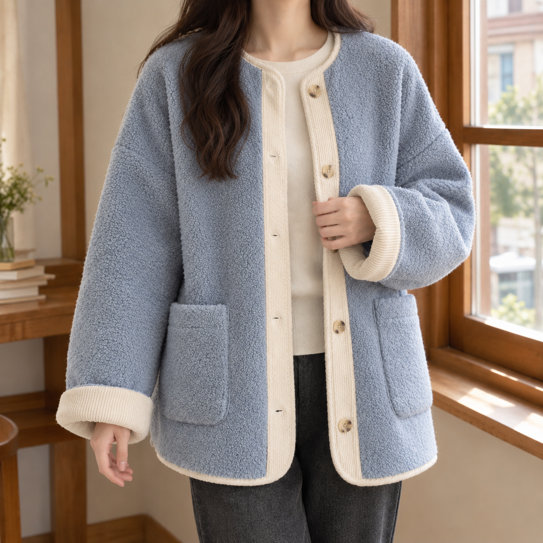 Chobham women's teddy jacket in Powder Blue – front view
