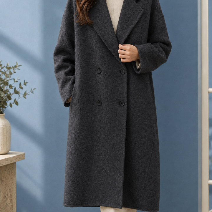 Alresford women's wool cocoon coat in Charcoal – front view