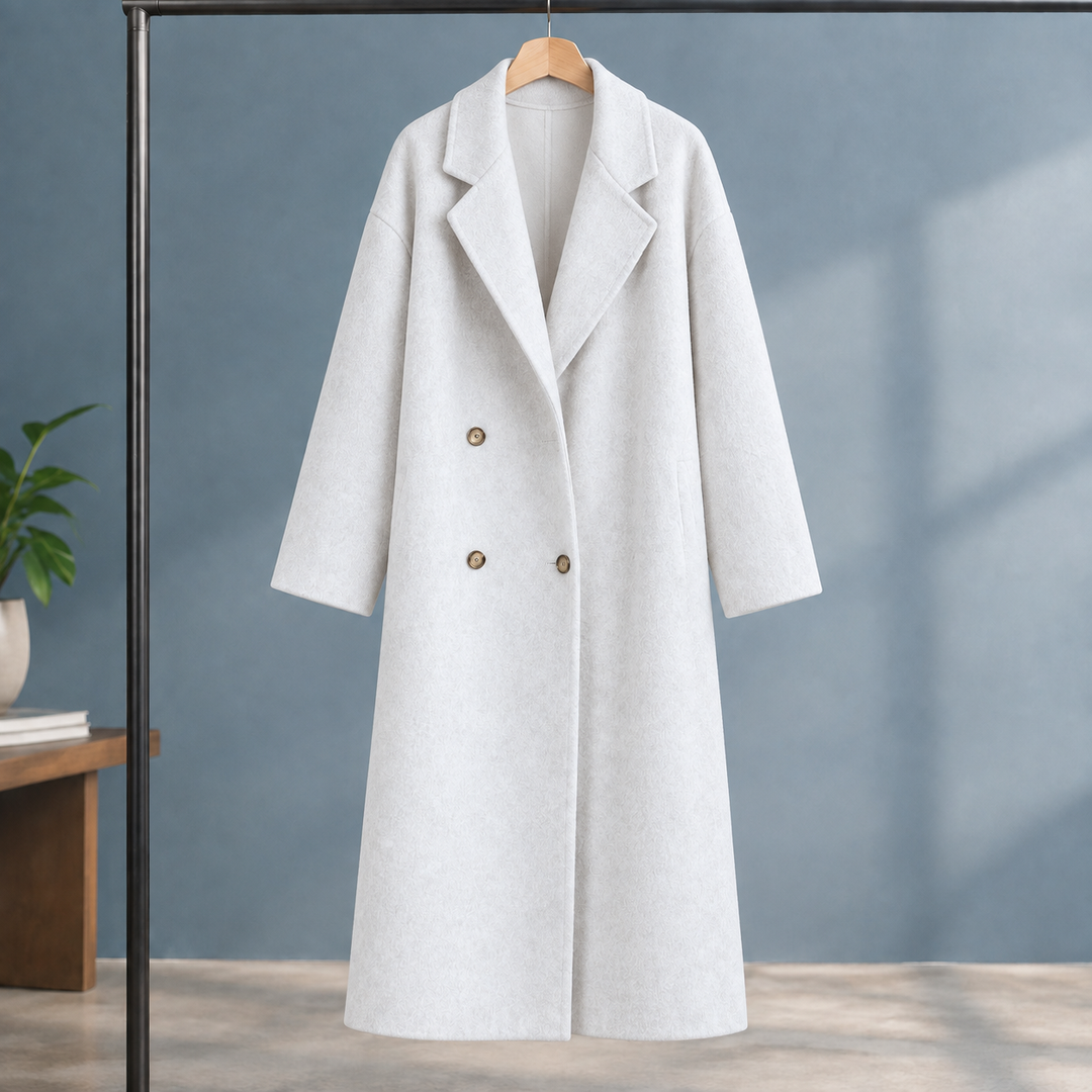 Ripon women's longline coat in Winter White – front view