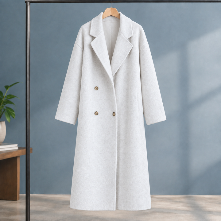 Ripon women's longline coat in Winter White – front view