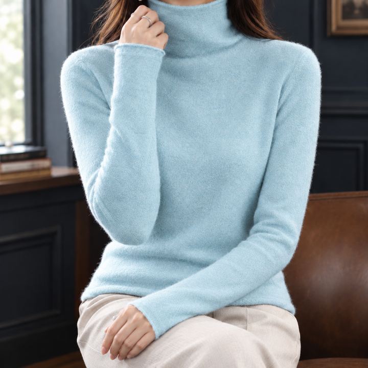 Women's Fine Cashmere Slim Roll Neck Jumper – Toni – Light Blue – front view