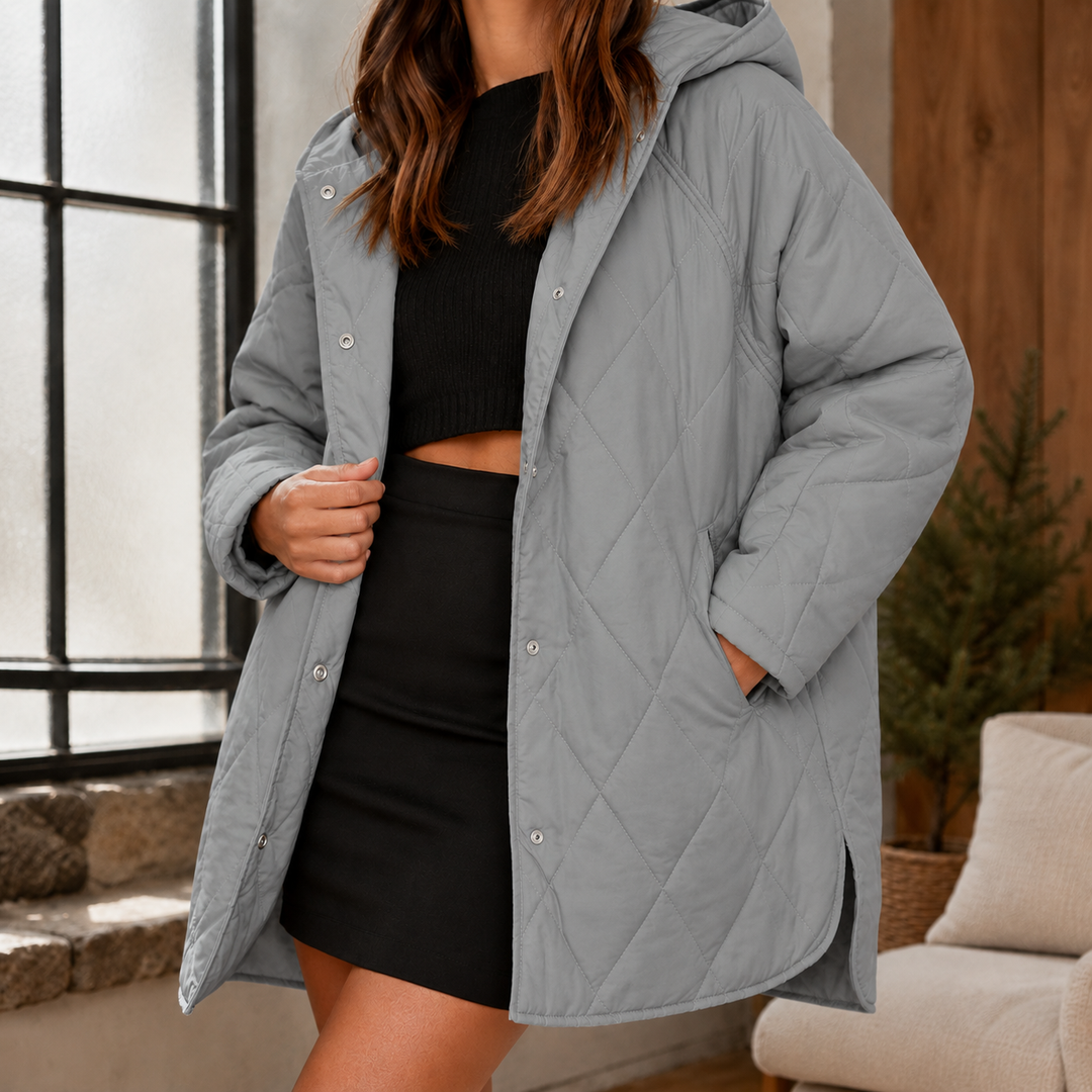 Chesham women's hooded quilted jacket in Grey – front view