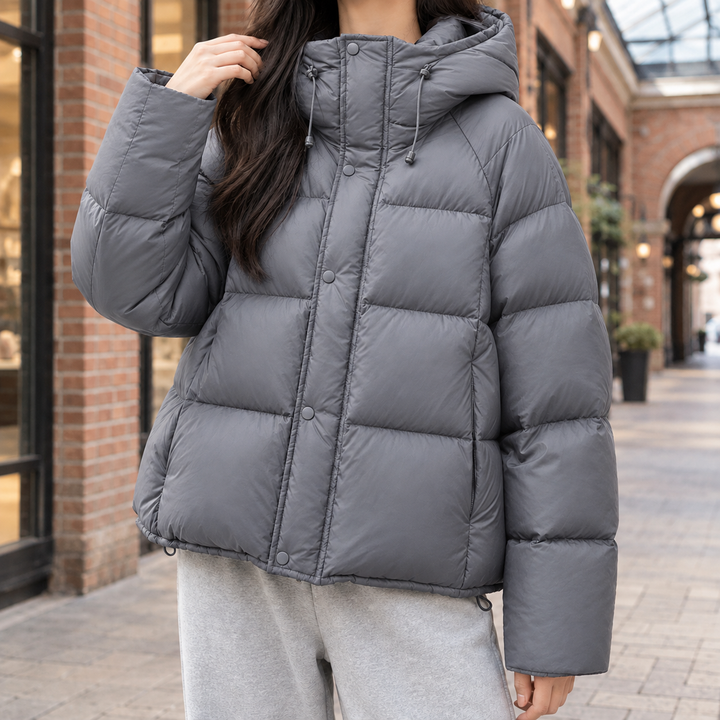 Women's Hooded Quilted Puffer Jacket – Yarmouth – Grey – front view
