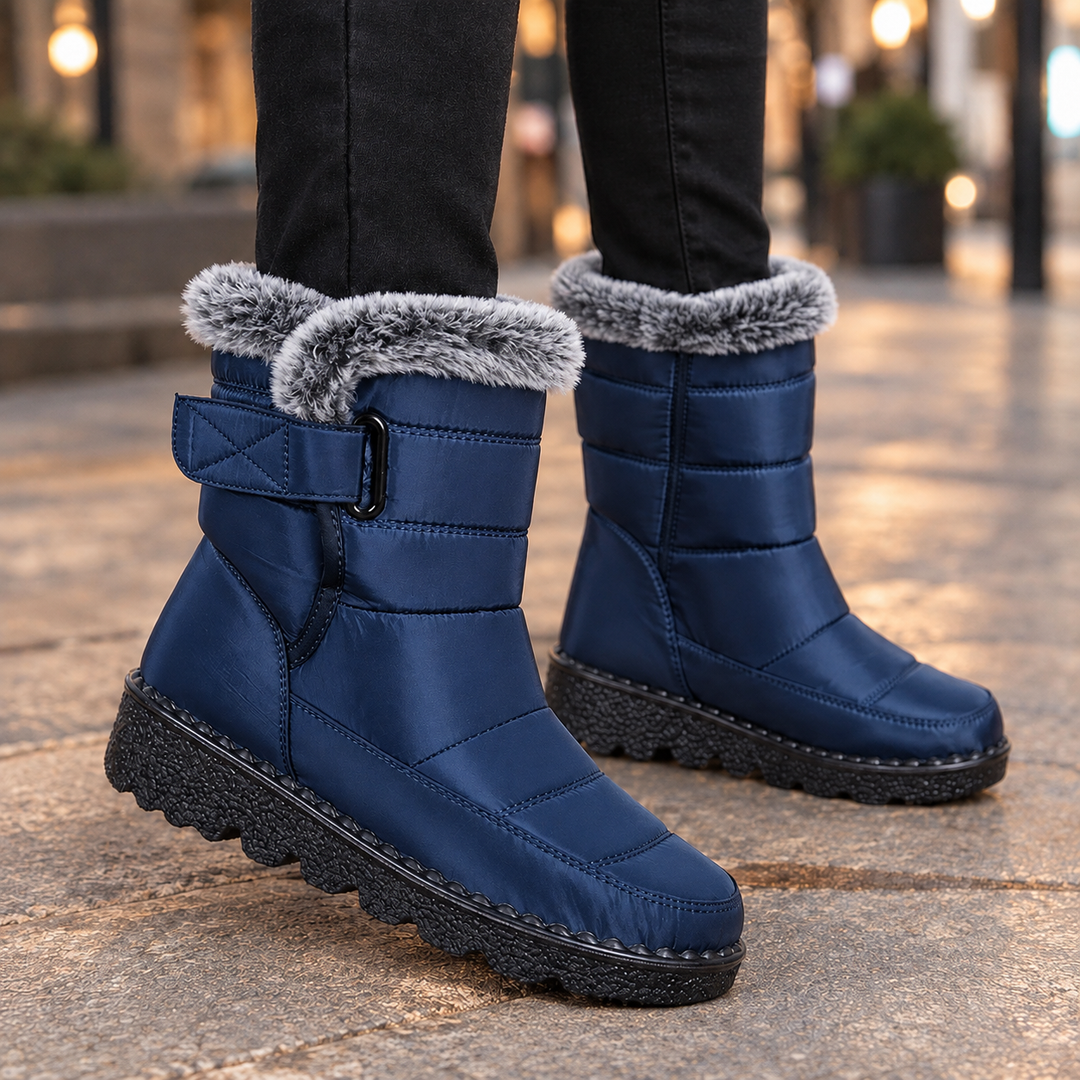 Women's Faux Fur-Collar Padded Winter Boots Mantova – Navy – side