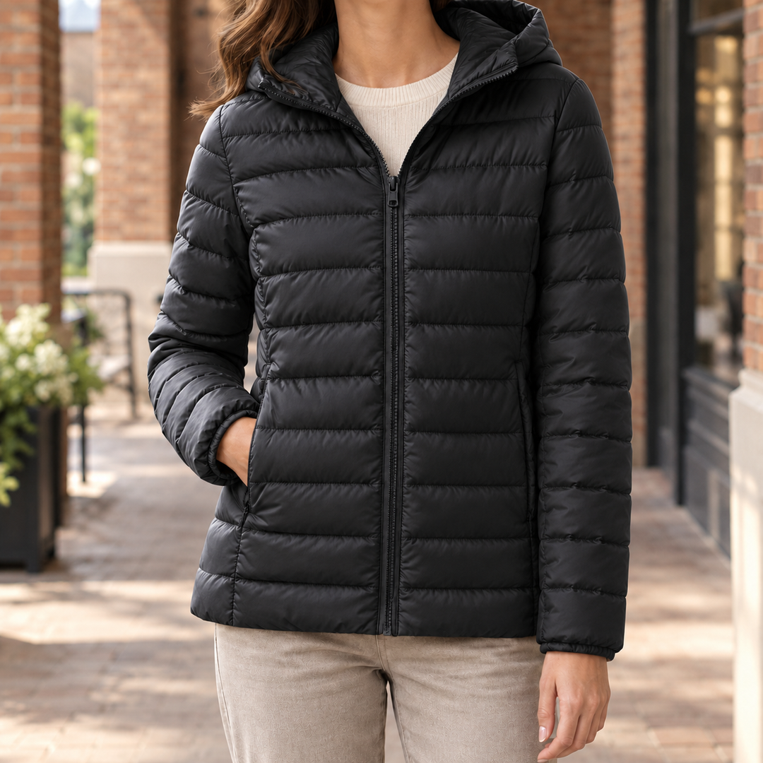 Goring women's puffer jacket in Black – front view