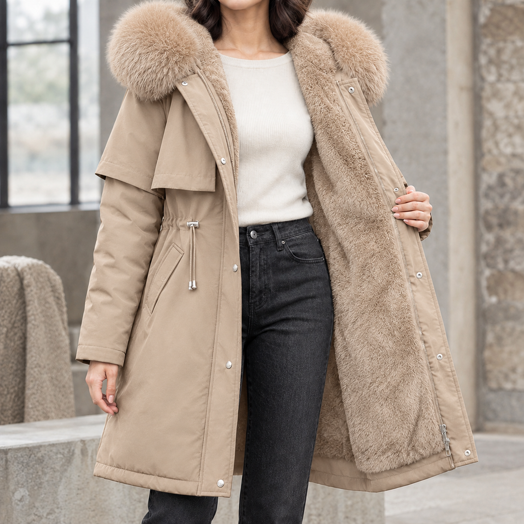 Culross women's hooded parka in Stone – front view