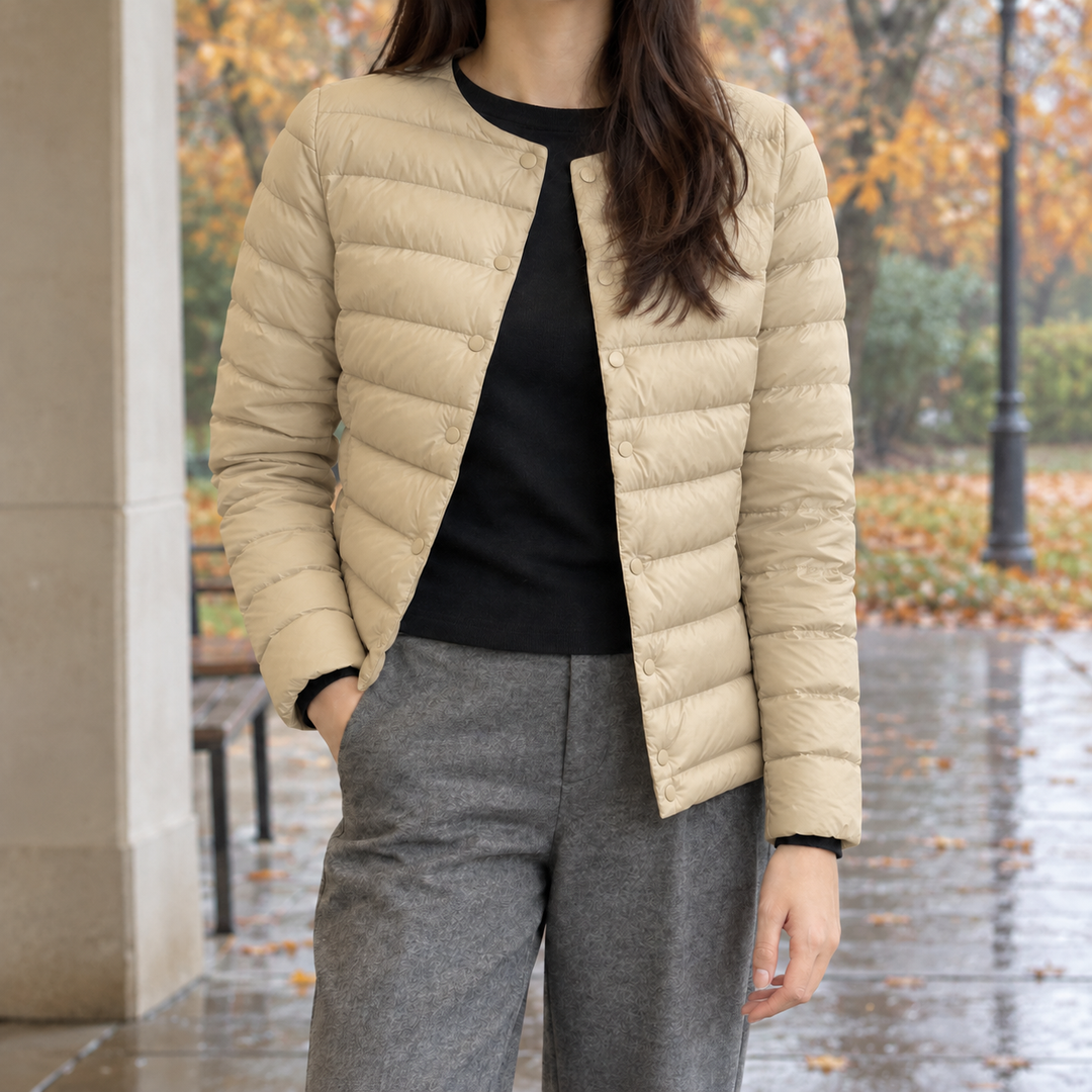 Polperro women's quilted down jacket in Stone – front view