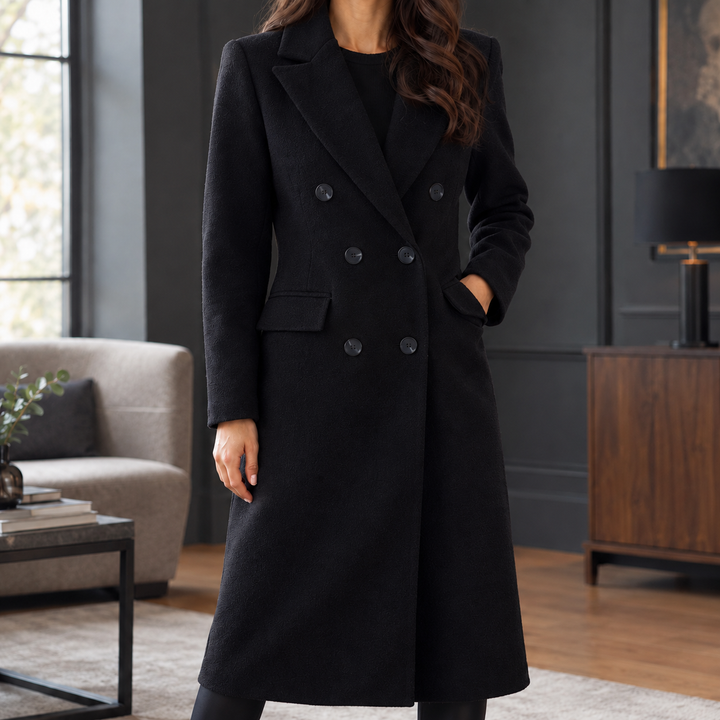 Dunbar women's soft-touch overcoat in Black – front view