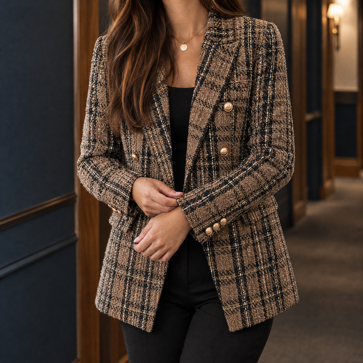 Westerham women's check blazer in Brown – front view