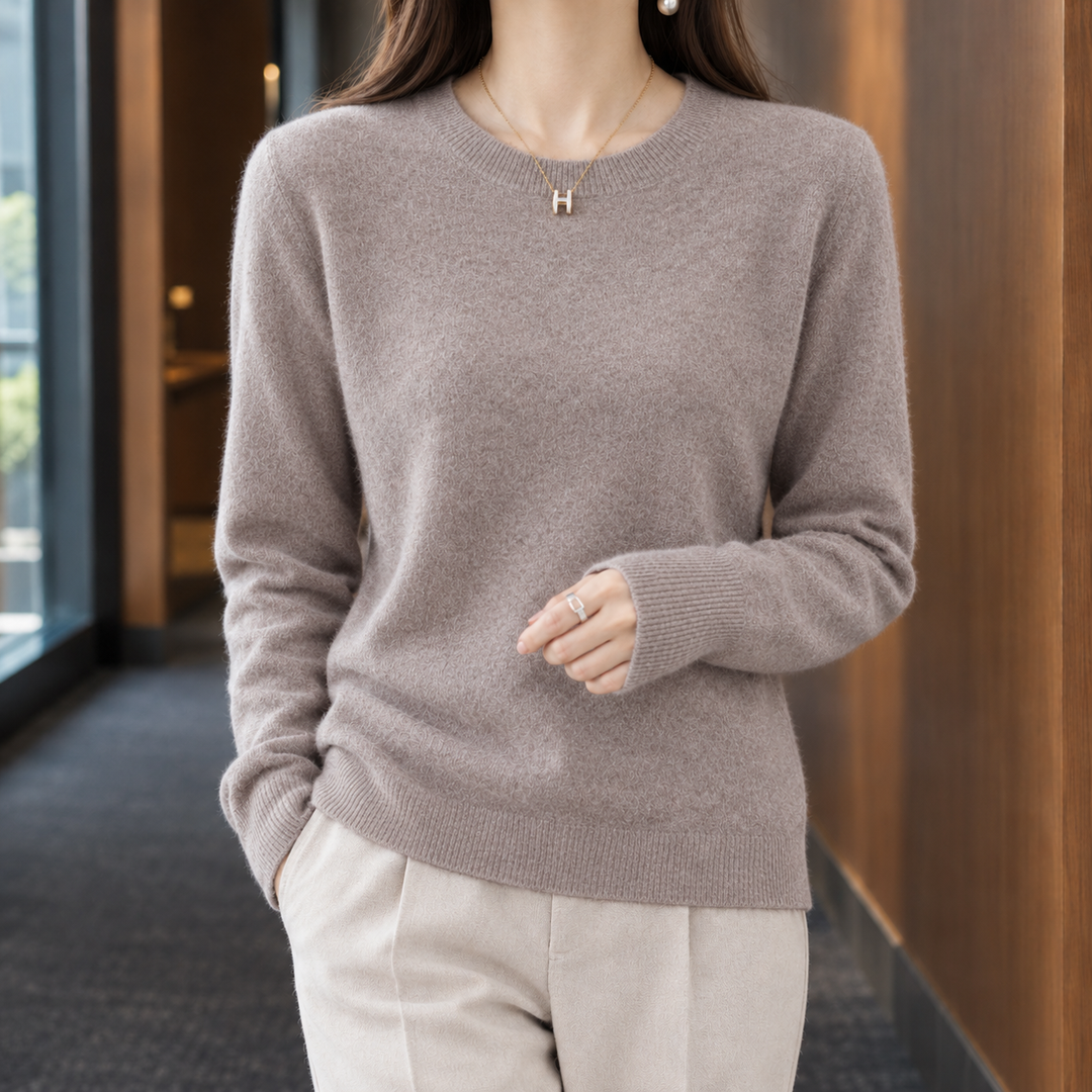Women's wool crew neck jumper Kathleen in Light Brown – product view