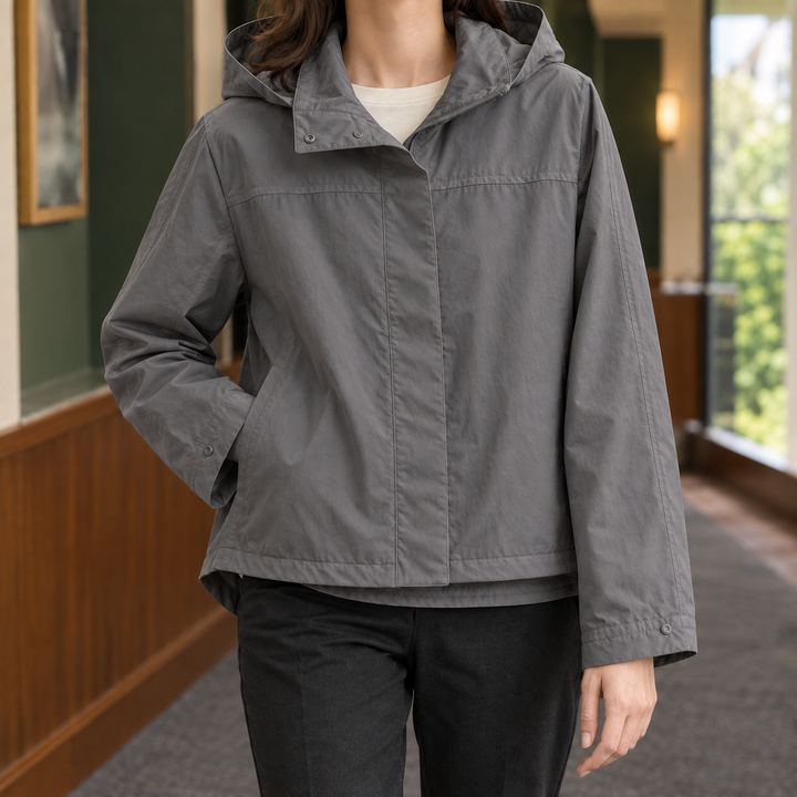 Uppingham women's hooded jacket in Grey – front view